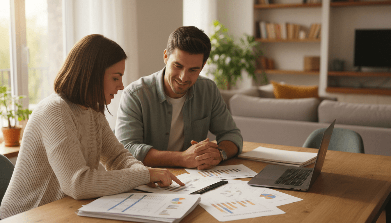 Two people reviewing quarterly tax documents together