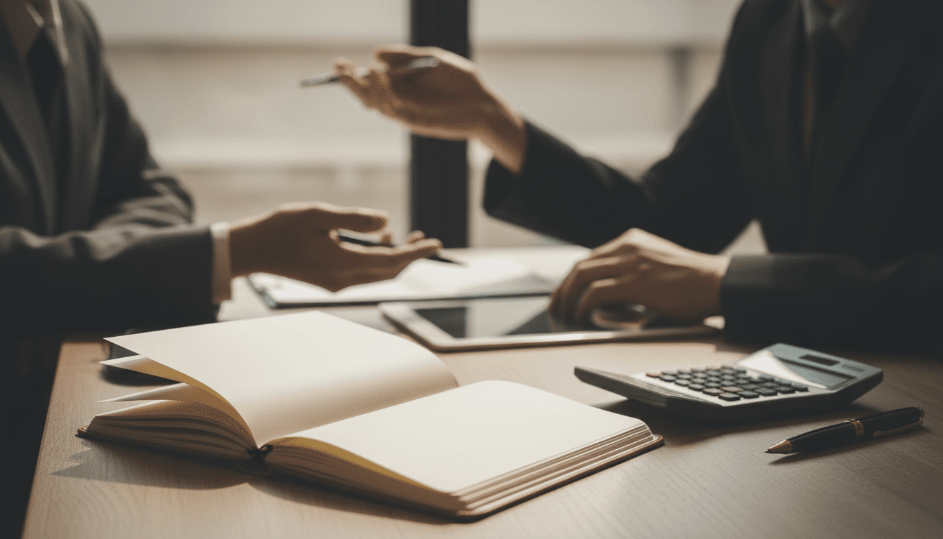 Financial advisor and client reviewing tax documents together during a consultation meeting